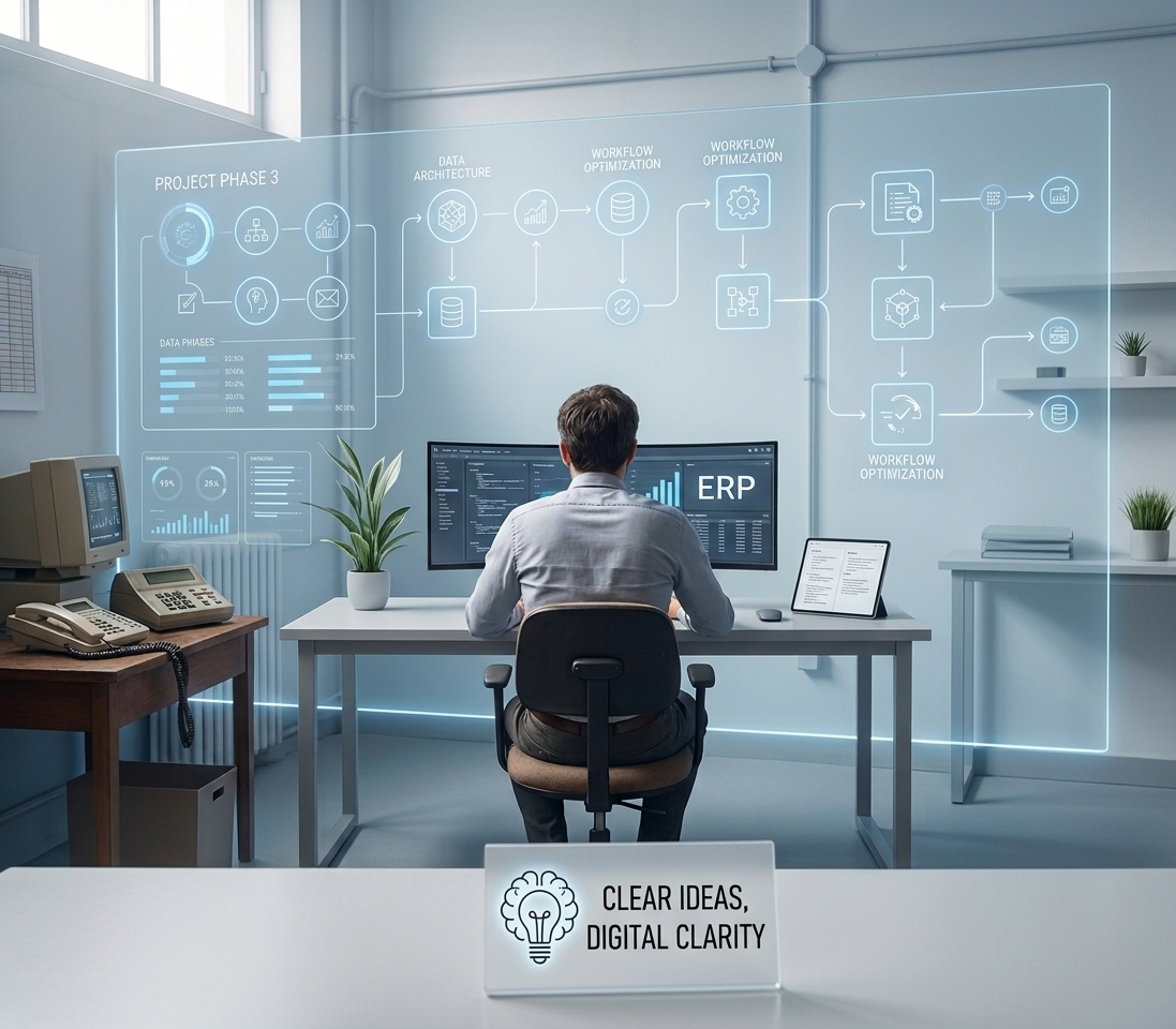 Un collaborateur pilotant un processus numérique clair et connecté